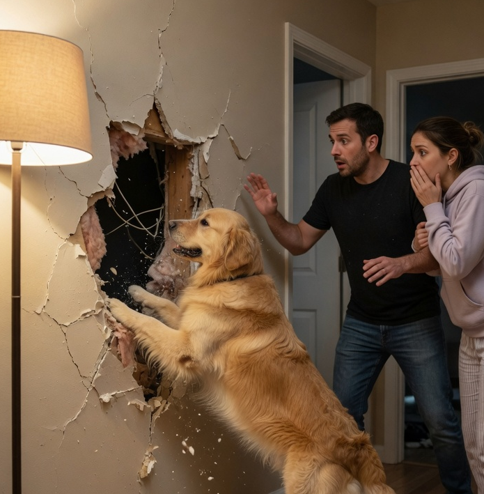 T10.A Poor Couple’s Dog Discovered a Hidden Million-Dollar Fortune Inside Their Apartment Wall  Pause  Mute Remaining Time -8:35  Picture-in-Picture  Fullscreen Sarah and Michael Carter never expected the turning point of their lives to begin with something so small… and so easy to ignore.  A growl.  Not loud. Not aggressive. Just low and steady—coming from deep in Buddy’s chest as he stood in the narrow hallway of their apartment in Chicago.  At first, it didn’t seem like much.  They had only moved in three days ago. The place wasn’t anything special—cracked brick walls, floors that creaked under every step, and windows that rattled whenever the wind picked up. But to them, it meant everything. After years of couch-hopping, late bills, and constant uncertainty, this apartment was the closest thing they’d had to stability.   It was supposed to be their fresh start.  Michael worked long shifts as a mechanic, his hands permanently stained with oil no matter how hard he scrubbed. Sarah freelanced from home, chasing deadlines that barely kept them afloat. Some nights, she worked until sunrise just to cover groceries.  They weren’t broke.  But they were always close.  And then there was Buddy.  Their golden retriever. Loyal. Gentle. Always the calmest presence in their lives.  Which is why what he was doing now… didn’t make sense.  He stood in the hallway, staring at the wall beside their bedroom.  Not moving.  Not barking.  Just… watching.  And growling.  “What’s wrong with him?” Sarah whispered one night, watching from the doorway.  Buddy hadn’t moved in nearly an hour.  Michael sighed, exhausted. “Probably a mouse.”  He tapped the wall.  It sounded hollow.  But old buildings always sounded like that.  Right?  Still… something felt off.  Buddy didn’t chase.  Didn’t scratch.   Didn’t react the way dogs usually do.  He just stood there… like he was guarding something.  Days passed.  The growling didn’t stop.  It got worse.  Buddy stopped sleeping through the night. He would sit facing the wall, ears alert, body tense, as if waiting for something to happen.  Sarah grew anxious.  Michael grew frustrated.  They checked for pests.  Called the landlord.  Took Buddy to the vet.  Everything came back normal.  Except the dog.  Except that wall.  The neighbors started complaining.  Michael apologized, embarrassed.  But deep down… he knew this wasn’t nothing.  One night, after another sleepless stretch, something in him snapped.  “That’s it,” he muttered. “I’m done guessing.”  He grabbed a hammer.  Sarah hesitated.  This wasn’t their house.  They could get in trouble.  But then she looked at Buddy.  Still.   Focused.  Unmoving.  “Do it,” she said quietly.  The first hit echoed through the apartment.  Loud.  Sharp.  Final.  Buddy’s growl deepened instantly.  Michael swung again.  Cracks spread across the wall.  Dust fell like snow.  Then—  CRACK.  A brick gave way.  And everything changed.  A smell slipped out.  Old.  Damp.  Metallic.  Like something had been hidden… for a very long time.  Michael stepped back slowly.  “There’s something in there…”  Buddy stopped growling.  Now he was just watching.  Waiting.  Michael pulled away more bricks, revealing a small hidden cavity.  Inside—  something solid.  He reached in.  Carefully.  And pulled out a wooden box.  Old.  Hand-carved.  Heavy.  Locked.  Sarah’s hands started shaking.  “Michael…”  The lid had initials burned into it.  R.H.  Michael didn’t hesitate.  He smashed the lock.  Inside—  papers.  A silver key.  A gold medallion.  His hands trembled as he unfolded the documents.  “It’s… a will.”  The name at the top read:  Richard Harrison.  They sat on the floor, reading everything twice.  Then again.  Properties.  Accounts.  Legal ownership.  Millions.  And one line—  that changed everything.  “Full ownership of the building is granted to the one who discovers this inheritance… if they prove worthy.”  Sarah looked up slowly.  “Michael…”  He already knew.  “This building…”  “…could be ours.”  The key led them downstairs.  Into the basement.  Behind a loose panel, they found it.  A hidden room.  Inside—  records.  Old documents.  A safe.  Proof.  Richard Harrison had owned everything.  And proof that it had been stolen.  That someone…  had taken it from him.  That someone was their landlord’s family.  And suddenly—  this wasn’t luck.  It was a fight.  They took everything to an attorney.  David Brooks.  Experienced.  Careful.  Skeptical.  He reviewed the documents in silence.  Longer than they expected.  Then looked up.  “This is real.”  What followed was war.  The landlord denied everything.  Called them liars.  Tried to evict them.  But the truth spread.  Media picked it up.  Experts verified the signatures.  The history.  The betrayal.  And then—  the final twist.  Harrison’s fortune had been stolen.  But not completely.  He had hidden the rest.  For someone worthy.  Someone persistent.  Someone who didn’t walk away.  Someone who listened—  when no one else would.  Someone like Buddy.  The courtroom was silent the day the verdict came.  Sarah held Michael’s hand tightly.  Buddy sat calmly at their feet.  “Ownership is hereby transferred to Sarah and Michael Carter.”  Gasps filled the room.  Their landlord collapsed.  Just like that—  everything changed.  No more scraping by.  No more uncertainty.  They owned the building.  The fortune.  Their future.  But they didn’t forget.  They created the Harrison Foundation.  Animal rescues.  Shelters.  Veterinary care.  Because none of it…  would have happened without Buddy.  Months later, Sarah sat beside him in their renovated home.  Sunlight filled the room.  Peace.  Real peace.  “You knew, didn’t you?” she whispered.  Buddy wagged his tail.  Calm.  Content.  Like he had simply done what he was meant to do.  Because sometimes…  the biggest opportunities don’t look like opportunity.  They look like inconvenience.  Like noise.  Like something easy to ignore.  And sometimes—  everything changes…  because you chose to pay attention.  May you like My dad shoved my college letter back over the table, paid for my twin sister without hesitation, and said My dad shoved my college letter back over the table, paid for my twin si...  The day my father shoved my college acceptance letter back across the kitchen table, the corner dragged through a wet coffee ring...  Trump Announces Pause in ‘Project Freedom’ Amid Progress On Iran Deal Trump Announces Pause in ‘Project Freedom’ Amid Progress On Iran Deal  TRUMP’S ‘PROJECT FREEDOM’ PAUSE AND THE 60-DAY LEGAL CLIFFBy Senior Investigative CorrespondentWASHINGTON, D.C. — In a geopolitica...  My Mother Left Me in a Church… Then Came Back Twenty Years Later Saying She Needed Me My Mother Left Me in a Church… Then Came Back Twenty Years Later Saying...  PART 1 — “The Little Girl Left on the Pew”I was four years old the day my mother abandoned me inside St. Mary’s Church in Boston.P...  But here’s the question—  If you were in their position…  Share  X Facebook Reddit LinkedIn WhatsApp Telegram Email Other posts BOMBSHELL: ERIKA axIN A PANIC AS ELLEN DEGENERES BREAKS HER SILENCE ON THE EPSTEIN ISLAND ARCHIVES—ERIKA'S SECRET HISTORY EXPOSED? May 05, 2026  BOMBSHELL: ERIKA axIN A PANIC AS ELLEN DEGENERES BREAKS HER SILENCE ON THE EPSTEIN ISLAND...  My mother-in-law burst into my postpartum recovery room, threw a stack of her daughter’s Mar 01, 2026  My mother-in-law burst into my postpartum recovery room, threw a stack of her daughter’s  President Donald Trump Had Been in Washington, D.C.: A Moment That Drew Attention Mar 25, 2026  President Donald Trump Had Been in Washington, D.C.: A Moment That Drew Attention  “My grandmother’s bankbook isn’t even worth burning. Let it rot with the old woman.” Mar 02, 2026  “My grandmother’s bankbook isn’t even worth burning. Let it rot with the old woman.”  1  Trump’s Granddaughter Accidentally Reveals How Long He’s Had Hand Issues Mar 28, 2026  1 Trump’s Granddaughter Accidentally Reveals How Long He’s Had Hand Issues  20 Minutes ago in Arizona, Savannah Guthrie was confirmed as… See more Apr 12, 2026  20 Minutes ago in Arizona, Savannah Guthrie was confirmed as… See more  My mother-in-law stormed in hours before my daughter’s graduation May 06, 2026  My mother-in-law stormed in hours before my daughter’s graduation  The hospital called and said a little boy had listed me as his emergency contact Feb 20, 2026  The hospital called and said a little boy had listed me as his emergency contact  Continue after ad