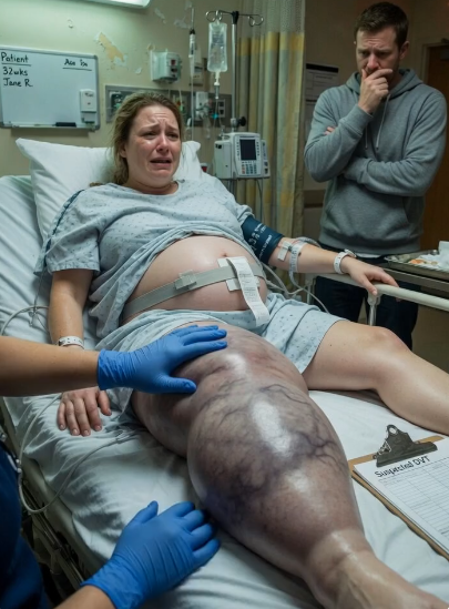 T1.I was examining a 32-year-old expectant mother's swollen calf, but on the third palpation