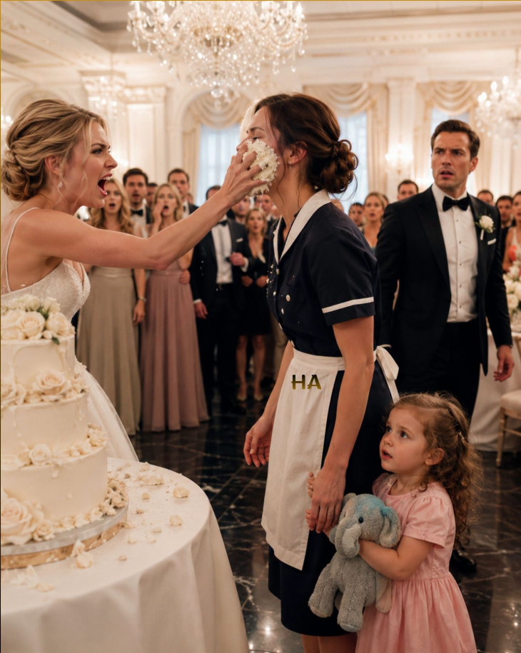 At a Billionaire’s Wedding, the Fiancé Smashed Cake in the Maid’s Face... He Called It a Wedding Joke— Minutes Later, the Maid’s Little Girl Pointed at the Bride and Said, “She Hid It”