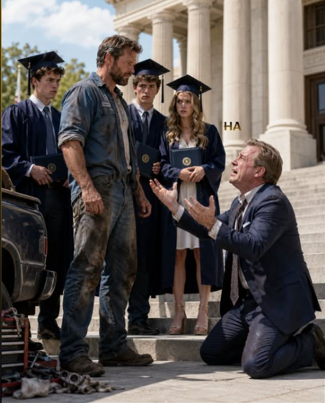 d.The Millionaire Father Came Back for the Applause After Leaving Three Babies on a Mechanic’s Porch—But Their Graduation Secret Made Him Beg Outside the Courthouse