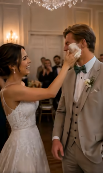 During the cutting of the wedding cake, the bride playfully smeared a bit of frosting on the groom's cheek, but he suddenly flew into a rage and struck her. Yet, what the bride did next shocked everyone even more than the slap. 😱