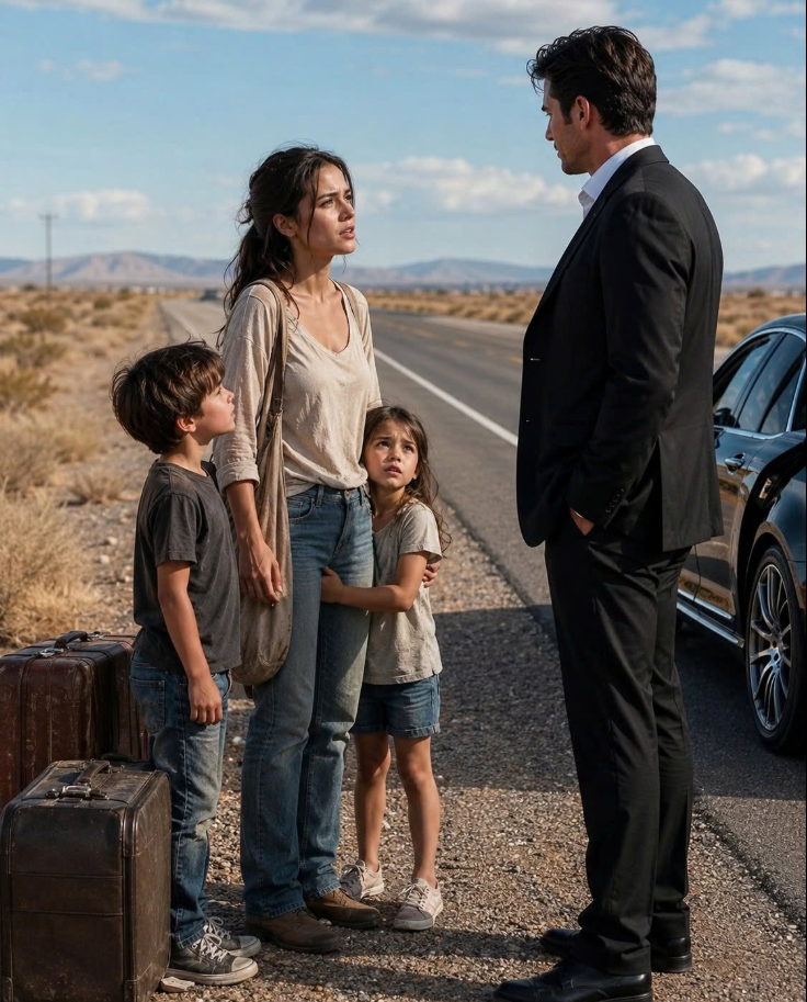 I was standing on the side of a deserted highway with two hungry children, two broken suitcases, and no way home when a billionaire’s black sedan stopped in front of me. I asked him for work—