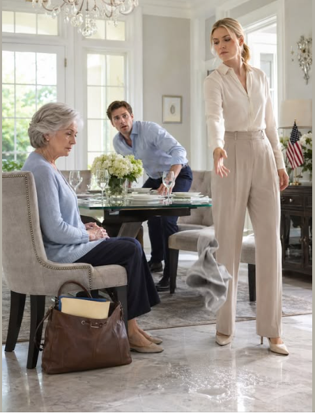 My daughter-in-law tossed a gray cleaning cloth at me and said, “Wipe the floor, Margaret.” My son stood beside the dining table, red-faced and silent, while sauce dripped across her imported tile