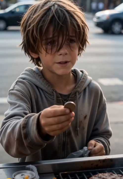 "Can I buy the cheapest burger?" The boy stood in front of Sam's burger stand with a bag of empty cans in one hand and a few coins in the other.