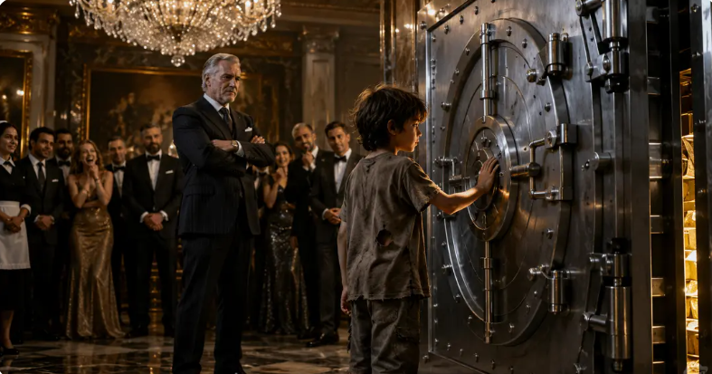 A billionaire laughed when a poor boy walked toward his impossible safe. “If you can open this safe,” he said with a grin, “I’ll give you 100 million dollars.” The room erupted with laughter.