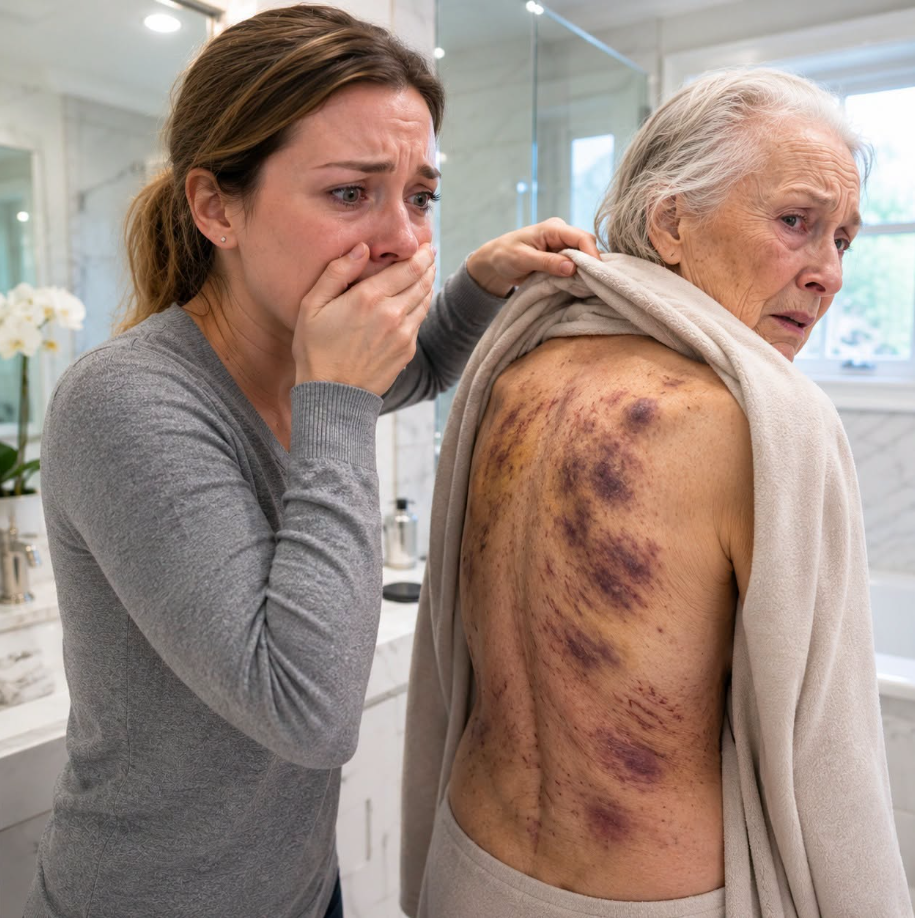 I came home to visit my elderly mother, but when I offered to bathe her, she recoiled in terror. “Please… don’t take off my coat,” she whispered, trembling