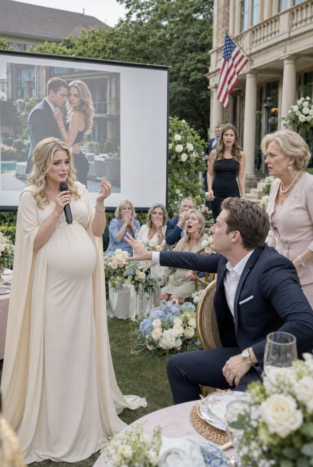 Seven Months Pregnant, My Husband Said He Was Traveling for Work—But a Hotel Clerk Called His Ex “His Wife,” So I Invited Her to Our Baby Shower and Let the Family Slideshow Expose Them Both...