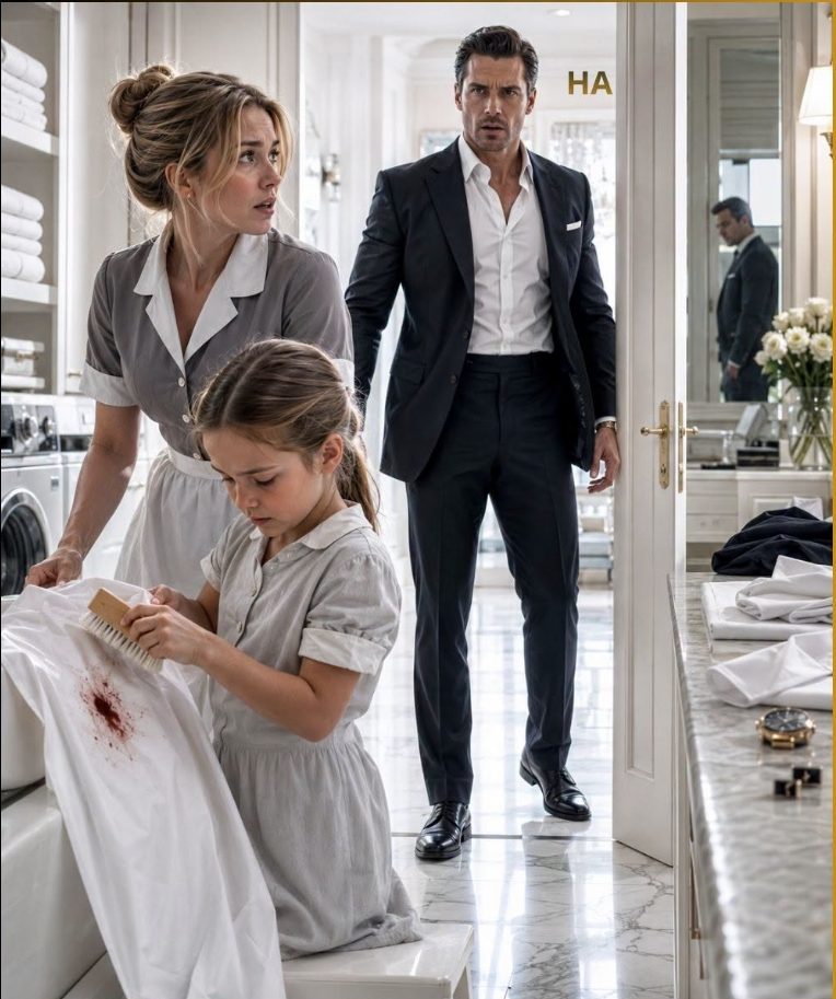 The Billionaire Don Came Home Early and Found the Maid’s Little Girl Washing His Shirt, but the Stain She Couldn’t Scrub Off Was the Lie His Own Partner Had Buried