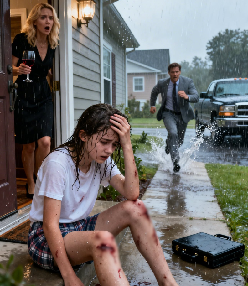 My stepmother dragged me by my hair and locked me out in a 37°F downpour over a broken plate. Then, my father pulled into the driveway.