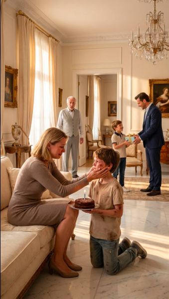 1.A Father Slapped His 7-Year-Old Son for Asking for a Cheap Birthday Cake—Then Bought His Nephew a Brand-New Tablet the Very Next Day. But the Moment Grandpa Saw the Bruise on the Little Boy’s Face, He Quietly Said, “By Tomorrow… You’ll Have Nothing Left.”