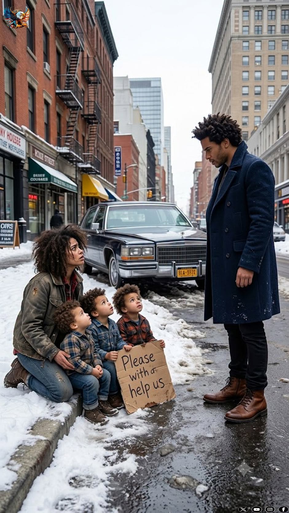 A millionaire sees his ex-girlfriend begging on the street with three children who look exactly like him—what happens next will break your heart.”