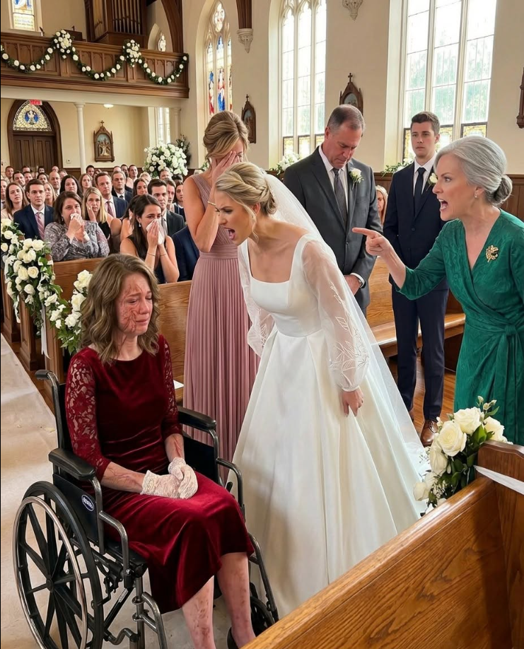 I was burned all over my body after saving my little sister from a house fire when she was ten. Years later, I came to her wedding in a wheelchair, and she whispered, “Go sit in the back. You’re ruining my perfect wedding.” Then the groom’s mother stood up and said five words that froze everyone.