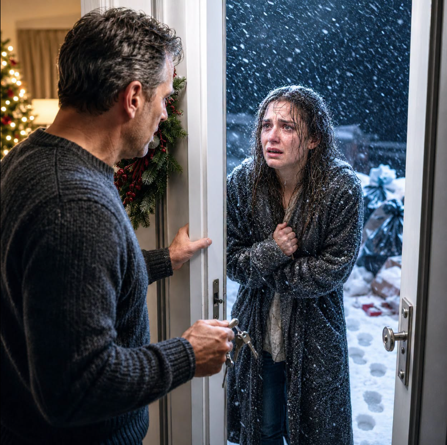 “Dad… please open the door.” On Christmas Eve, I found my daughter trembling on my porch, clutching her soaked, three-day-old baby against her chest. “He brought his mistress home,” she whispered. “His mother packed our things, threw us into the snow, and locked the door.” I looked at my tiny granddaughter shivering in the cold, then tightened my grip around my keys. “They chose the wrong family to destroy.”