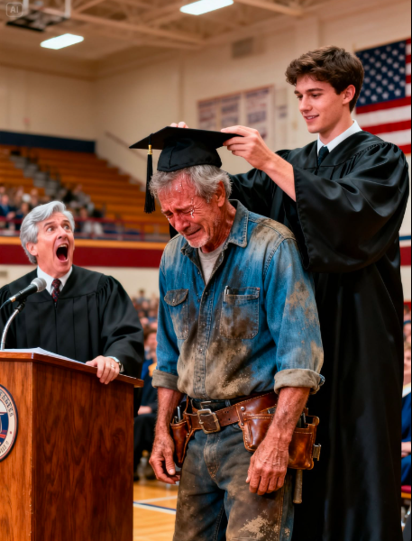 For 25 years, my stepfather worked hard as a construction worker, raising me with the dream of me getting a PhD. At my graduation, the professor's look of recognition left everyone stunned.