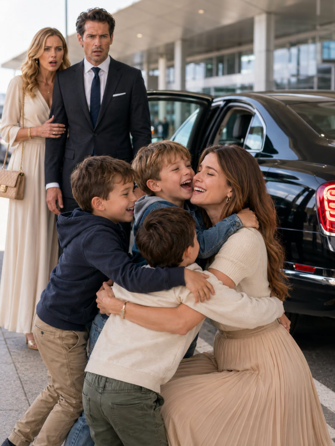 My Billionaire Ex-Husband Took the Seat Beside Me on a Flight Just to Humiliate Me—Then Three Little Boys Climbed Out of a Bentley Calling Me “Mom”