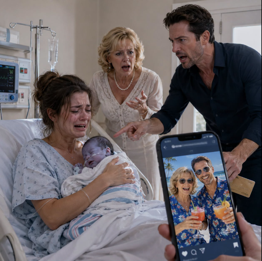 My baby was only three days old when his skin turned blue, but my mother-in-law dismissed it and my husband chose her over me. Hours later, they stole my credit card, flew to Florida, and filled social media with vacation photos while I fought to save our son alone. I said nothing when they came back through the front door. But the second my husband realized what had happened in his absence, his face turned to pure horror...