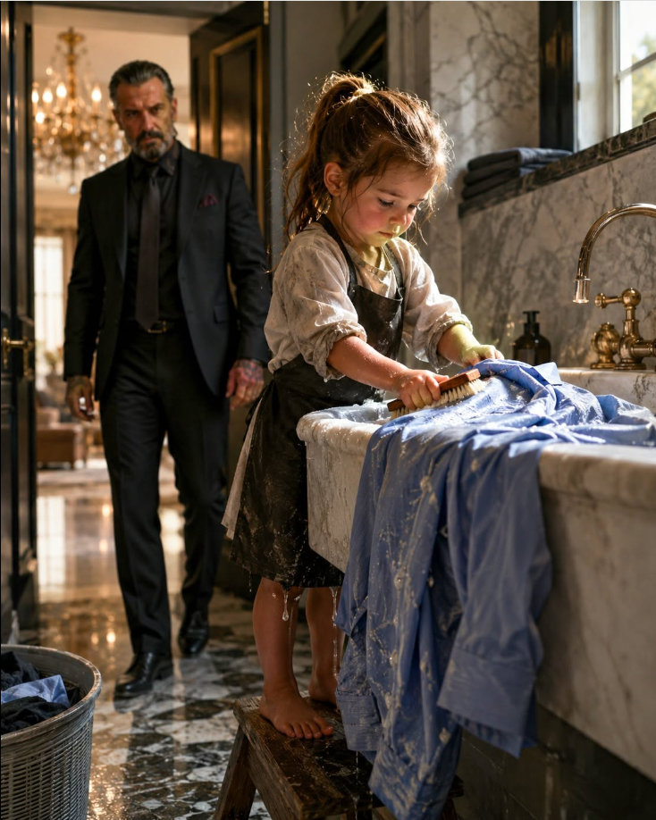 The Mafia Boss Came Home Early and Found the Maid's Daughter Scrubbing His Shirt to Save Her Sick Mother's Job — Then He Learned Who Had Been Stealing From Him for Years