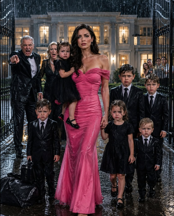 My father-in-law threw me and my six children out into the storm and shouted, “Only real family belongs under this roof.” But when I spoke the name written on the deed, his expression shifted and every person watching from the windows stopped smiling.