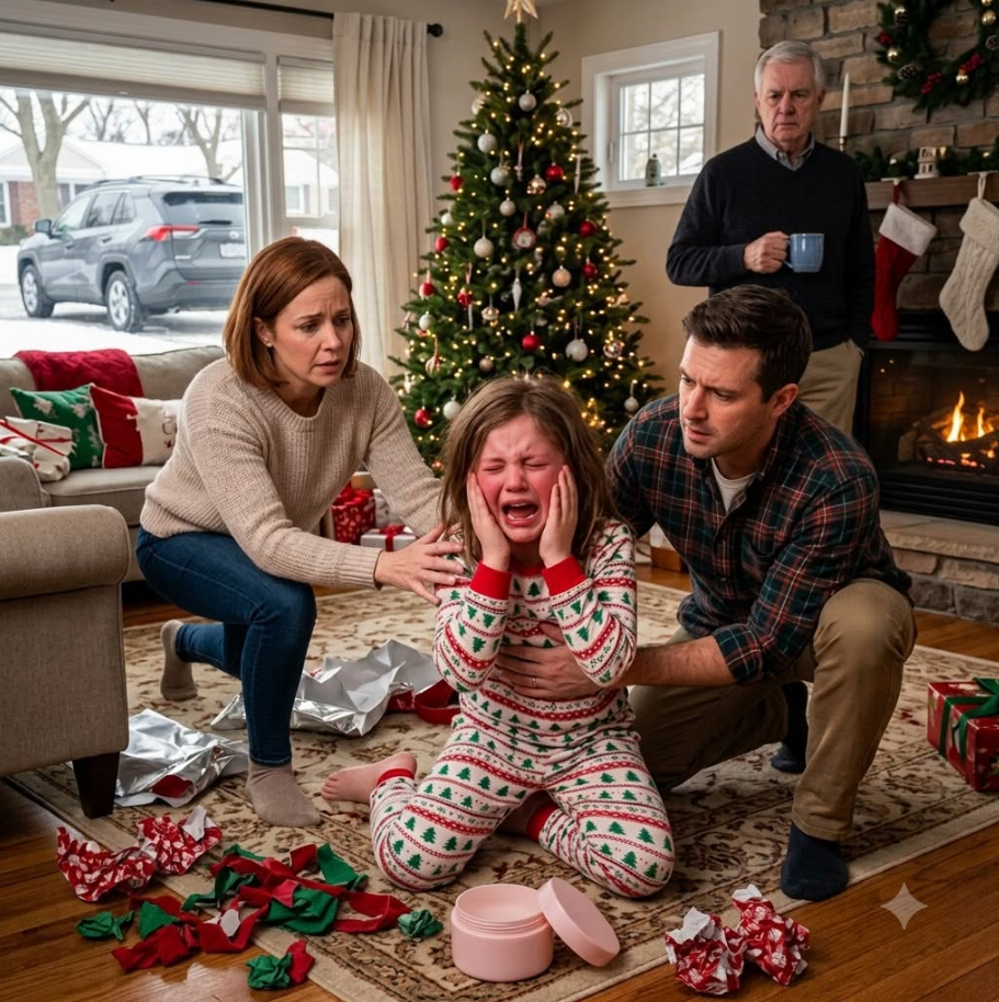 On Christmas morning, my 9-year-old daughter opened a gift box from my father-in-law. Seconds later, she screamed that her face was burning. My husband rushed her to the hospital, but hours later, he returned with police officers. What they found inside our home exposed a truth none of us were ready for.