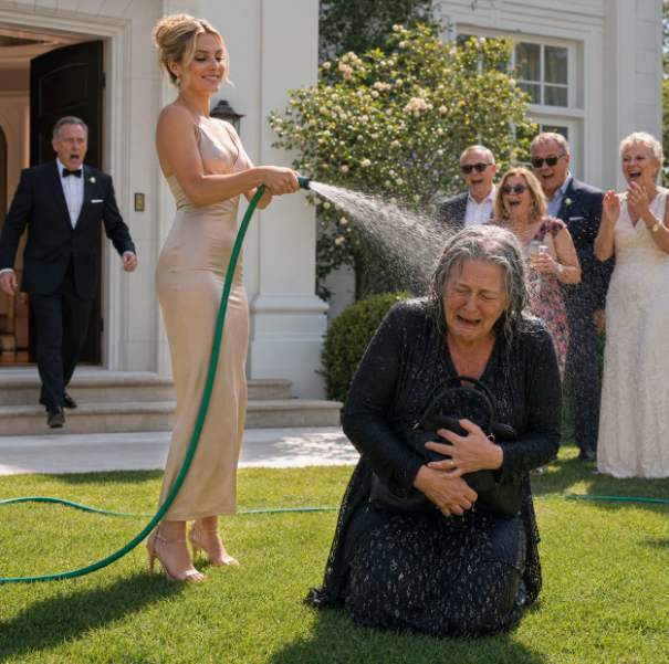At my son’s engagement party, his future wife blasted me with a garden hose in front of thirty guests and mocked, “People like you don’t belong at weddings like ours.” I simply clutched my grocery bag against my chest, letting my phone record everything while I waited for the instant she discovered exactly who she had chosen to humiliate.