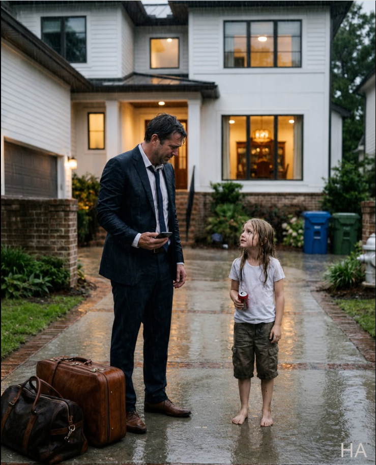 A father came home after two months away and found his 8-year-old daughter barefoot in the rain, dragging trash outside like a servant.