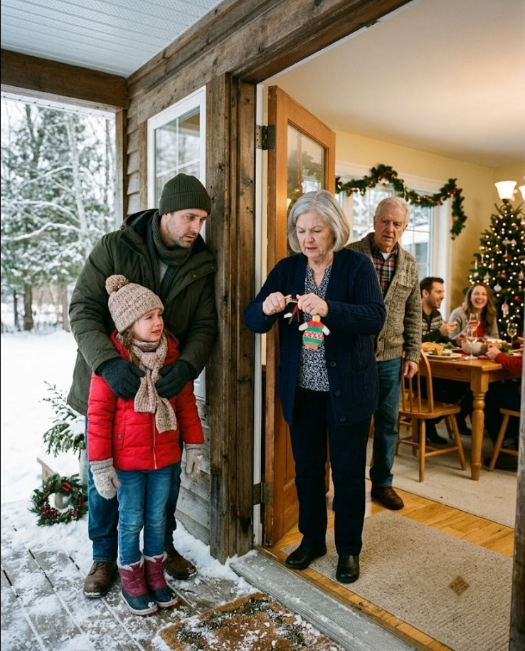 My family waited until Christmas dinner to drag my suitcase onto the frozen porch and throw my seven-year-old daughter’s coat after it. “A broke single father and his child are not our responsibility,” Dad announced while my siblings kept eating. Mom pulled my daughter’s handmade ornament from the tree, snapped it in half, and locked the door. Through the window, I watched them raise their glasses as my little girl wrapped both arms around my waist and whispered, “Where will we sleep tonight?”