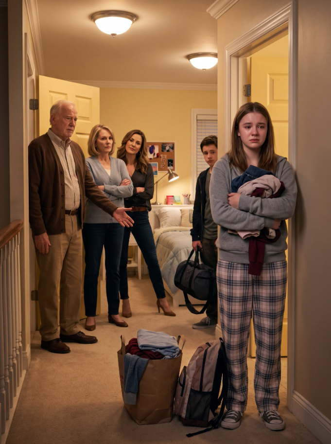 d.At 12:43 a.m., my sixteen-year-old daughter called me from the curb outside our own house. “Grandpa said my room belongs to Avery now,” Grace whispered, while I stood in a hospital medication room with one glove still on.
