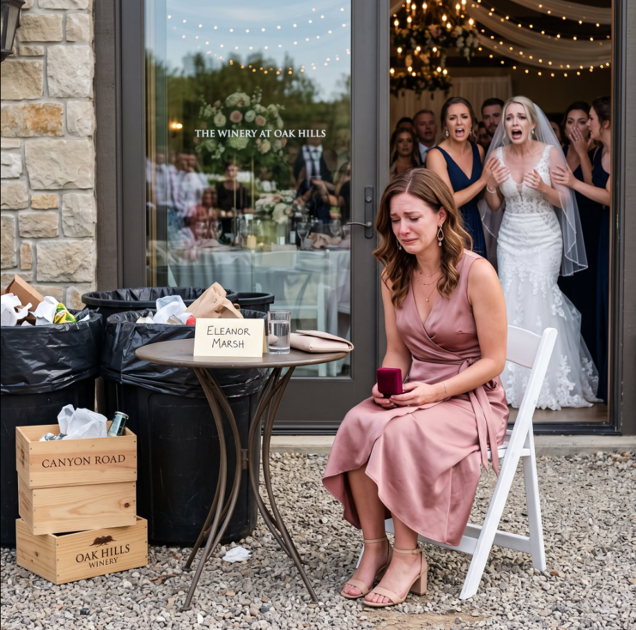 12.At my sister’s wedding, I found my assigned seat outside beside the trash cans. When she smirked and said, “Guess you don’t count,” I picked up my gift, stood without a word, and walked out. Minutes later, the entire room went silent as she turned pale and screamed.