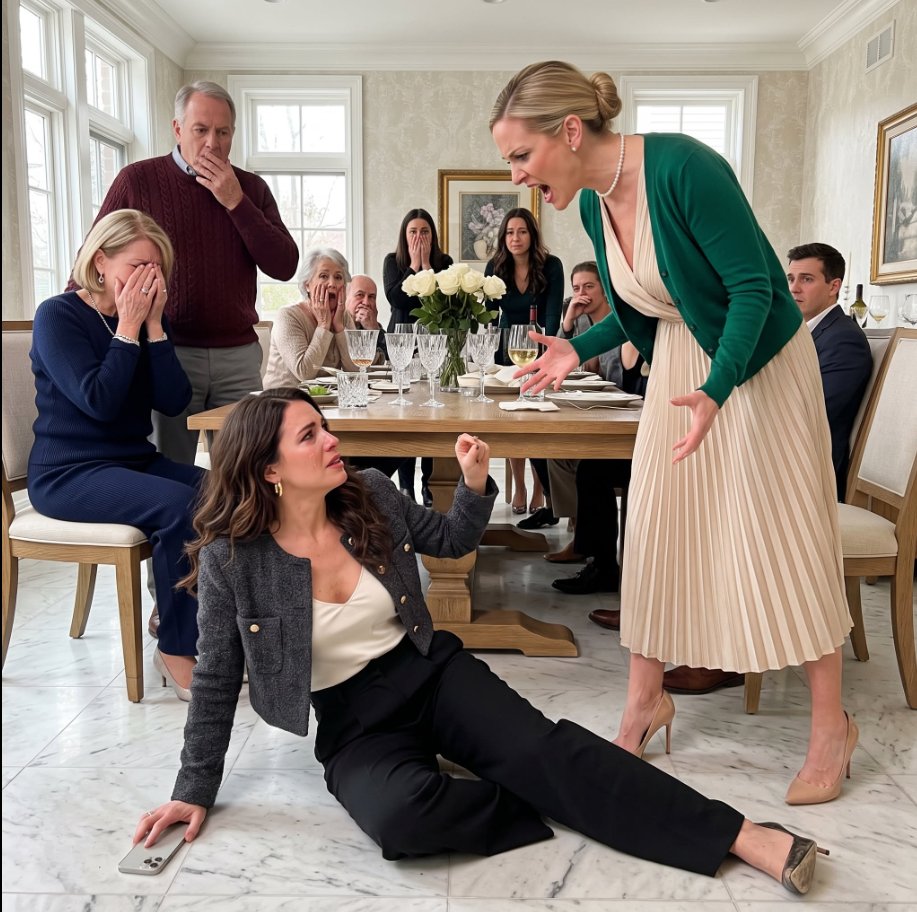 7.My sister shoved me off my chair and yelled, “Eat on the floor!” while the whole family laughed. I hit the ground, looked up at her, and smiled. “Enjoy this dinner,” I said quietly. “It’s the last one you’ll ever take from me.” One tap on my phone changed everything.