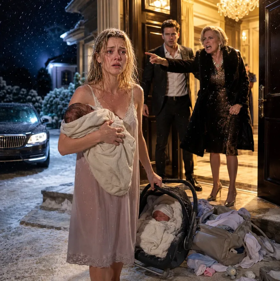 The snow didn’t care about my burning stitches or the paper-thin cotton of my nightshirt. It fell in heavy, wet flakes that clung to the fleece blanket wrapped around Noah and Emma.