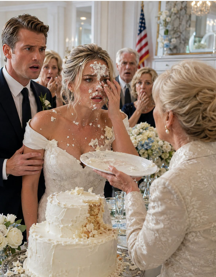 Right after my wedding, my mother-in-law invited me to her home. She smiled, cut the cake herself, and shoved it straight into my face in front of everyone. “You’re just a gold digger who married my son for money,” she shouted. I wiped the icing from my eyes and said one sentence that made her face turn white…