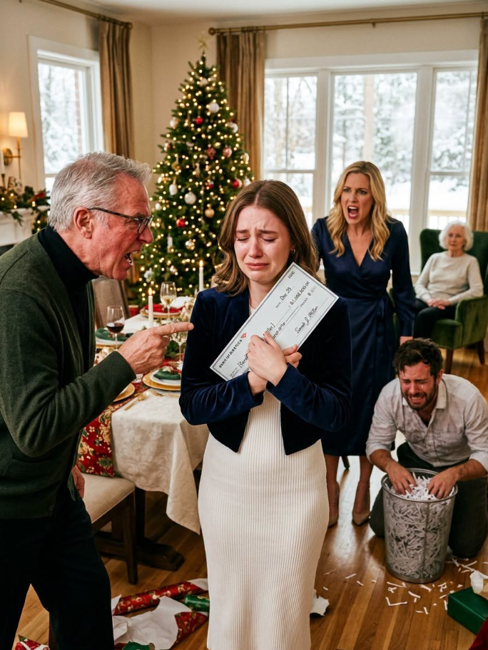 At Christmas dinner, Grandma handed every family member a $5 million check, but everyone laughed like it was a cruel joke. My dad scoffed, “It’s obviously fake. Don’t be stupid.” I quietly put mine away. The next morning, the bank manager turned pale and whispered, “Ma’am… we need to talk.”