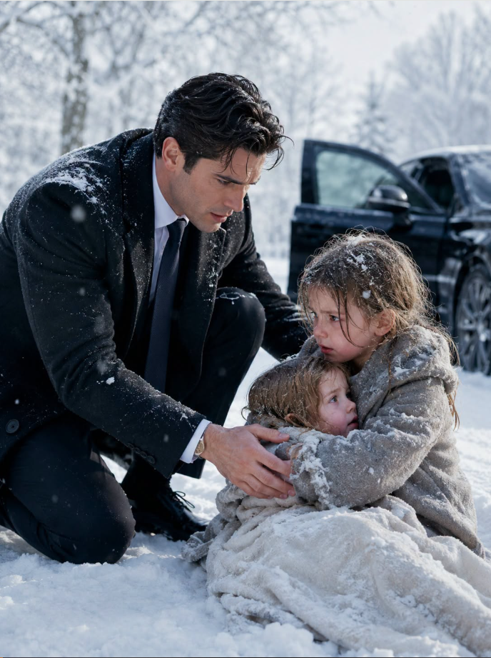 an eight-year-old girl dragged her freezing baby sister for miles through a brutal snowstorm on a broken homemade sled after the only adult at home refused to help — then a billionaire driving down the deserted road spotted the two children disappearing into the snow. when he stepped out, the terrified girl immediately shielded her little sister with her own body, refusing to trust another adult. but after noticing the baby's lips turning blue, the billionaire made her an unexpected promise: she would decide what happened next… and he wouldn't leave them there to face the storm alone.