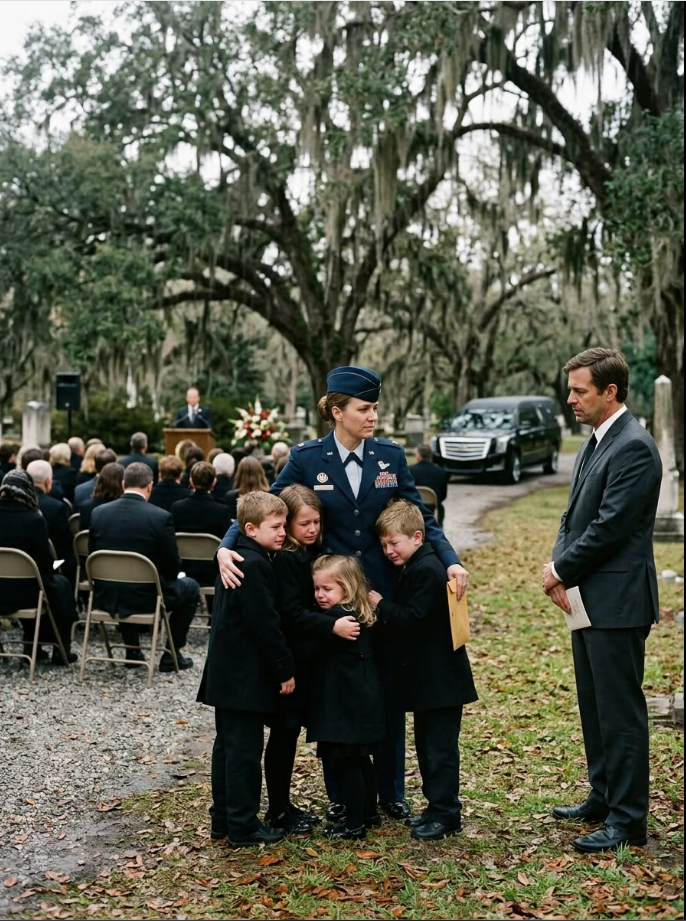 I walked into my ex-husband’s family funeral with all five of our children beside me, and the whispers started almost immediately. Then he finally saw them—and as his eyes moved from one child to the next, recognizing pieces of himself in every face, the woman who had helped destroy our marriage suddenly turned pale. In that moment, I knew the secret she had buried for years was about to come crashing into the open.