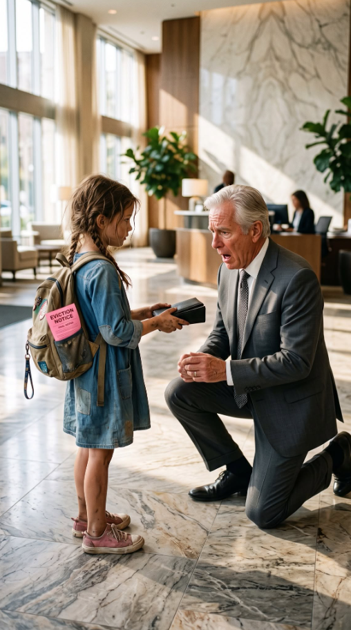 When I was eight years old, I returned a wallet containing nine hundred dollars because my mom had always taught me that honesty was worth more than money. The billionaire who owned it barely glanced at the cash. Instead, his eyes locked onto the eviction notice sticking out of my backpack, and moments later, he ordered security to seal every exit in the building.