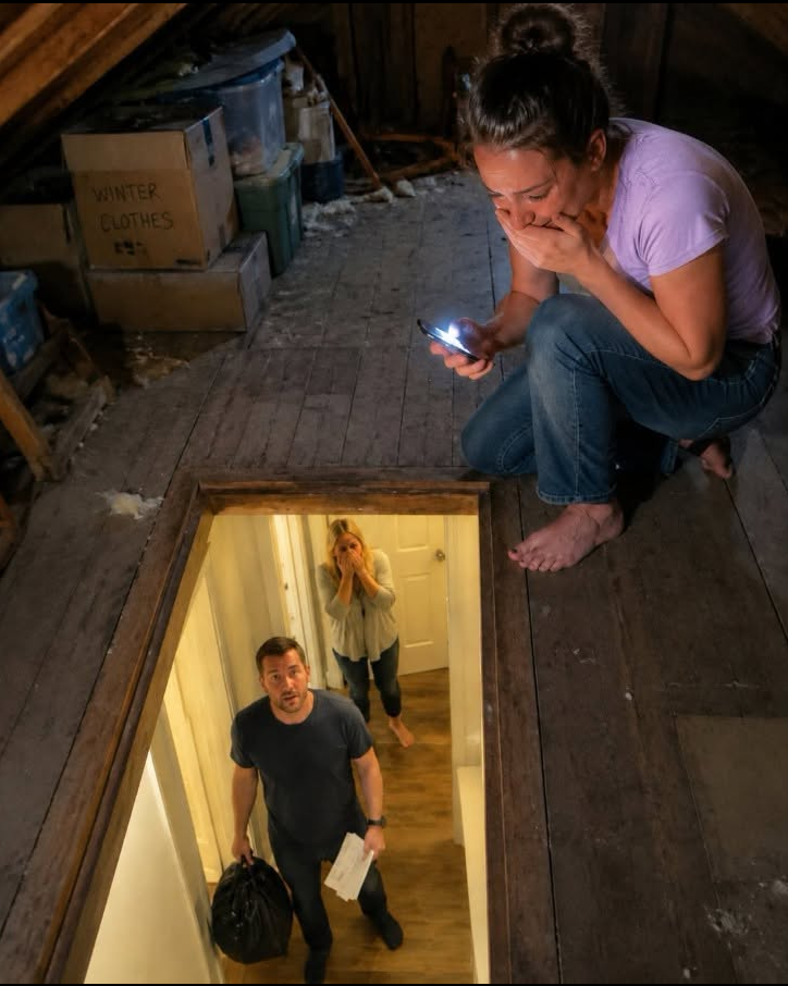 My sister called me at midnight and whispered, “Turn off every light. Go to the attic. Don’t tell your husband.” I thought she was losing her mind — until I looked through the floorboards....