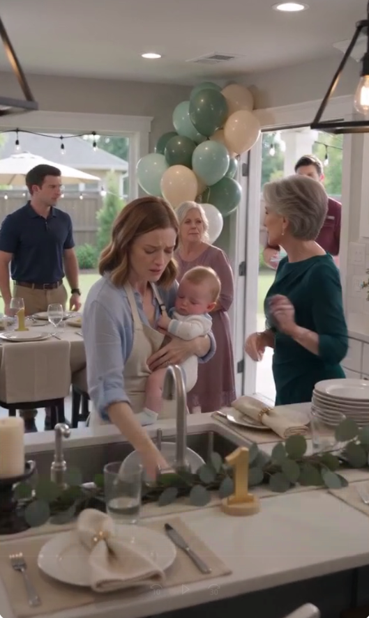 """My mother humiliated my wife on our son’s first birthday, forcing her to serve everyone while caring for our sick baby, but she never expected me to walk through that back door…