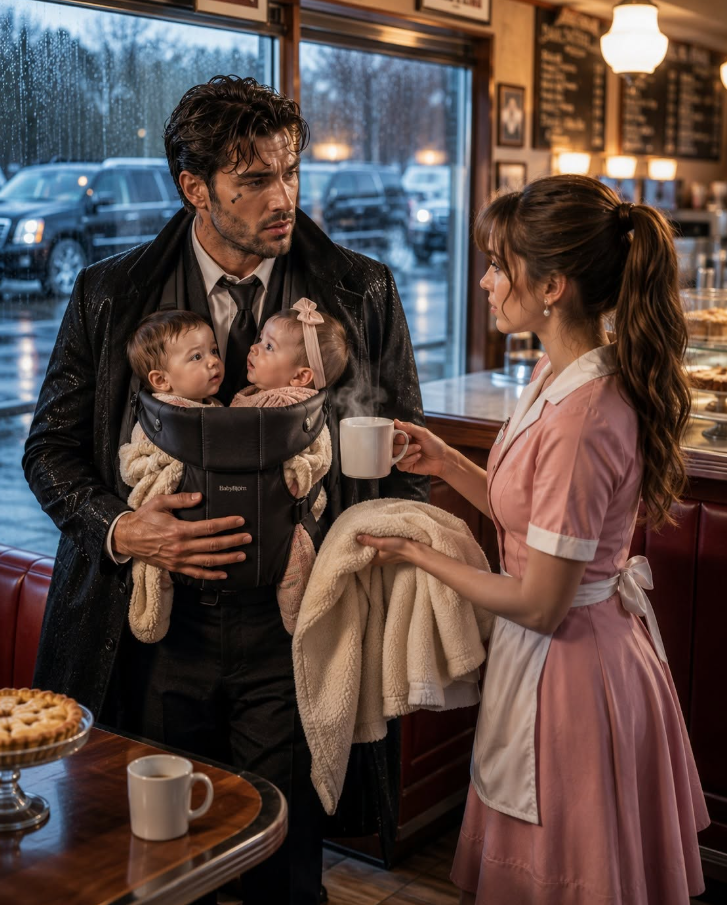 They hunted a wounded stranger through the rain, never realizing he had crawled into my little diner with two babies strapped to his chest. By sunrise, I discovered the man I had risked everything to save wasn't an ordinary victim—he was the most feared crime boss in Boston, and protecting his children instantly made me his enemies' next target.