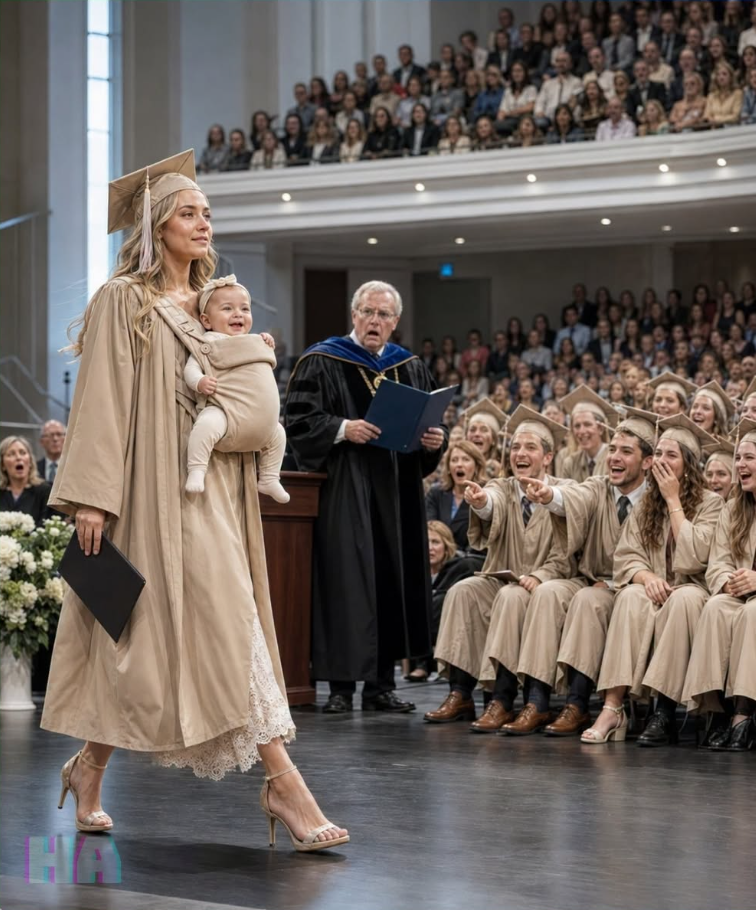 Everyone Laughed When She Carried Her Baby Across the Graduation Stage Until the President Opened the Blue Folder Her Family Had Spent Twenty-Two Years Hiding