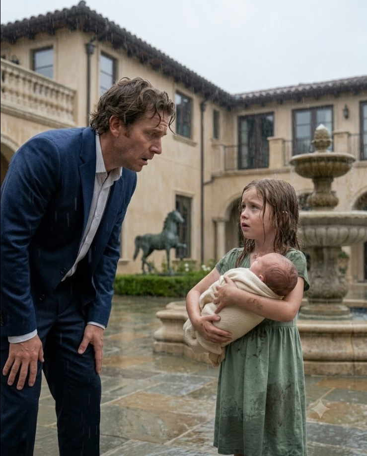 “Sir, I found your son beside the dumpster outside your mansion,” a soaking wet little girl said as she held a baby wrapped inside a black trash bag. The billionaire, who had been declared sterile twelve years earlier, didn't panic. He opened the letter taped to the baby's blanket and called his attorney, never realizing the traitor was already inside his own home.