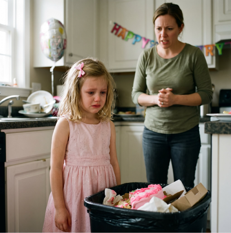 My mom threw my daughter’s birthday cake in the trash and snapped: “Stop crying! It’s just a cake!” My 7-year-old just stared as she laughed.