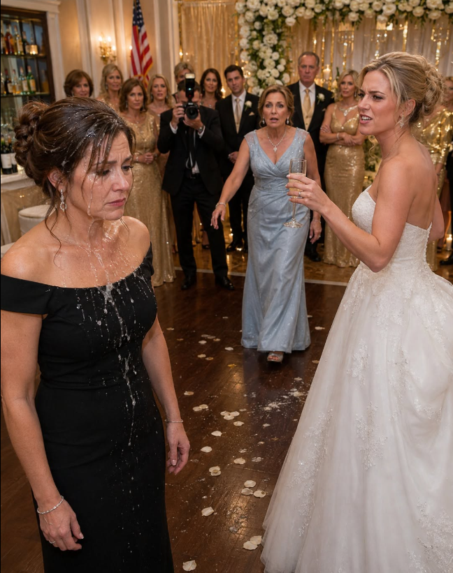 At my sister’s Pennsylvania wedding, she dressed everyone in gold but made me wear black, spilled champagne on me, then told the photographer to take the “successful family” photo without me. I stayed quiet and stepped aside—until the groom’s mother crossed the ballroom, took my hand, and asked one question about my work that made my mother stop smiling.