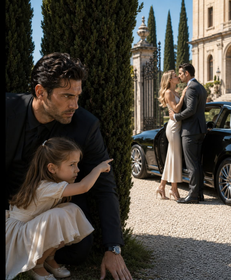 A Seven-Year-Old Girl Grabbed My Hand and Whispered, "Don't Let Them See You." Minutes Later, Hidden Behind the Cypress Trees, I Watched My Wife Embrace the Man Waiting Beside My Car—the Same Man Sent to Make Sure I Never Reached the Airport. They Thought I Would Walk Straight Into Their Trap That Morning. They Never Expected a Child to Notice the One Detail Every Trained Bodyguard Missed.