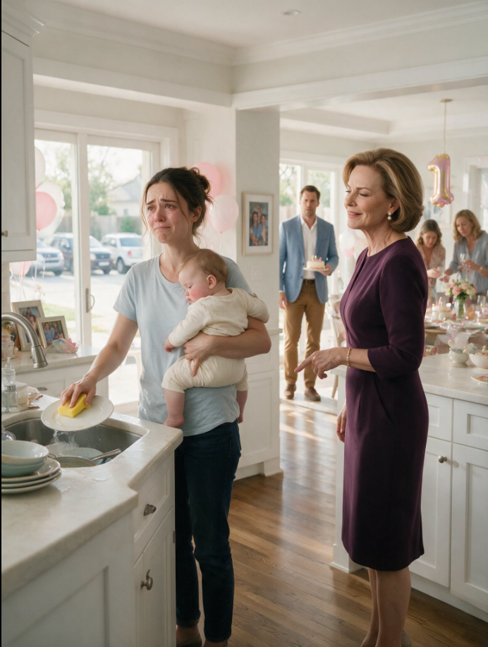"I Came Home Early to Surprise My Son on His First Birthday—Instead, I Found My Mother Hosting Nearly Twenty Relatives While My Exhausted Wife Was Washing Endless Dishes With Our Feverish Baby in Her Arms. “I’m the One Keeping This Family Together,” My Mother Announced. I Quietly Set Down the Birthday Cake, Opened a Private Folder on My Phone, and Made One Decision That Changed the Mood of the Entire Celebration.