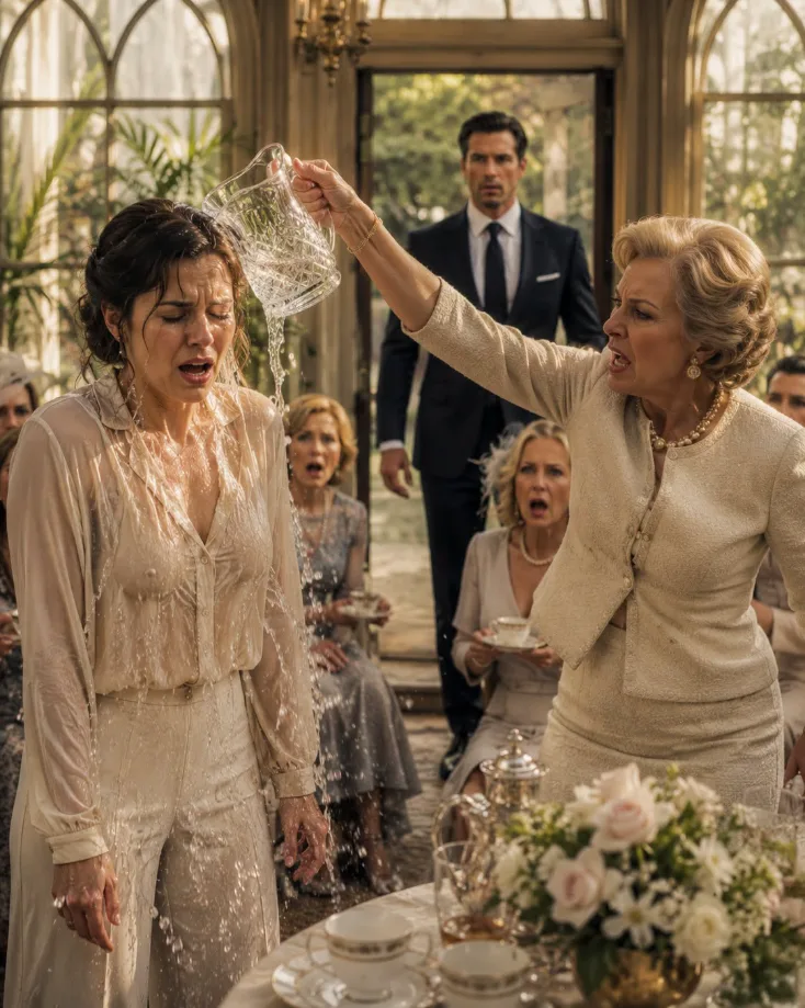 The water soaked through Sophia's cream silk dress, the heavy dampness clinging to her ribs like ice.