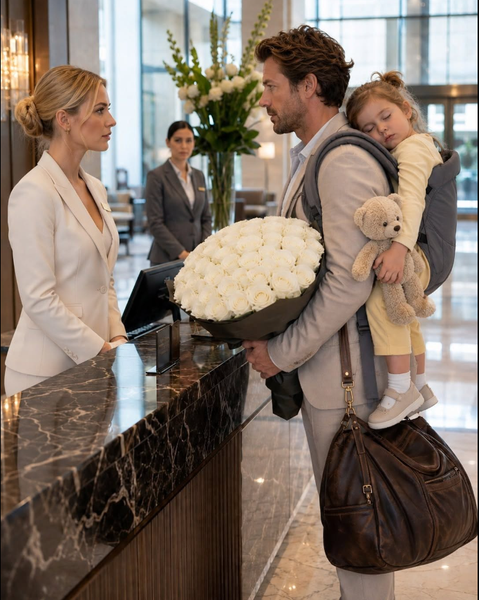 A widowed father was turned away at his own hotel with his sleeping daughter in his arms… but by the time the staff realized who he truly was, it was already too late.
