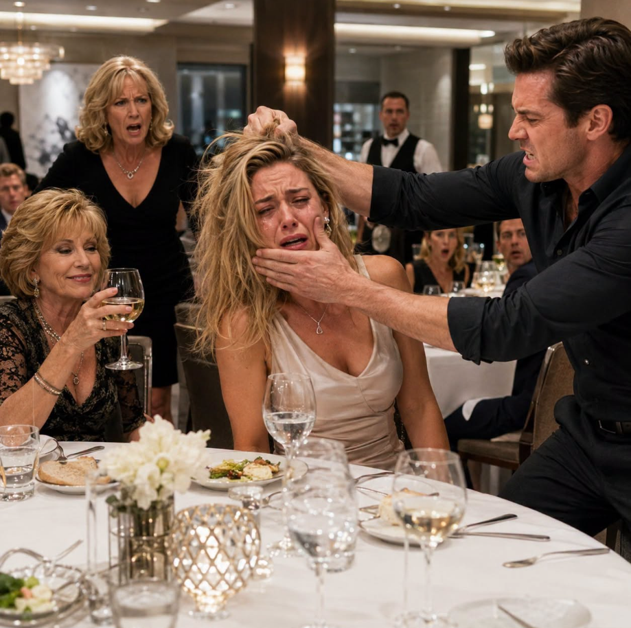 My son-in-law grabbed my daughter's hair right in front of everyone in the restaurant and forced her to bow her head. His mother laughed and said, "That's how you discipline your wife." My daughter cried like a frightened child... but when I stood up, she understood that the silence had ended.