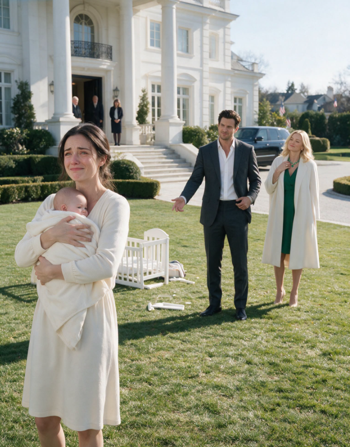 "The day I uncovered my husband’s secret relationship, he carried our newborn’s crib onto the front lawn and told us to leave. The woman beside him was wearing the jewelry he had once given me. I wrapped my baby in a blanket and quietly stepped aside as three dark cars rolled into the driveway. He looked certain the house—and the final word—belonged to him, until the head of his company stepped out, looked straight at me, and said, “There’s my only daughter.”
