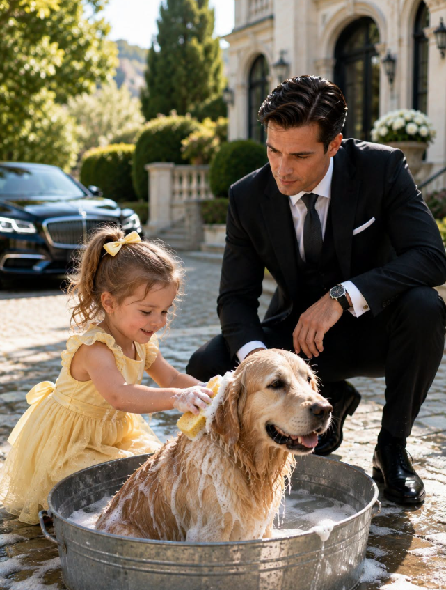 a maid’s three-year-old daughter quietly approached the mafia boss’s massive dog after even an experienced handler had failed to calm him — then, while every terrified adult kept their distance, the little girl sat beside the soaked animal and gently began wiping him dry. instead of growling, the feared dog slowly lowered his enormous head into her tiny lap and refused even his owner’s command to leave. but the biggest surprise came the next morning, when the mafia boss discovered his fiercely loyal dog had abandoned his usual place… to wait outside the maid and her daughter’s door.