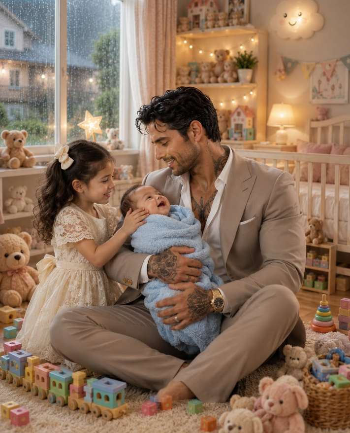 A rain-soaked little girl appeared at my gate carrying a newborn she had found beside the dumpsters outside my estate—and insisted he was my son. I had been told thirteen years earlier that fatherhood was impossible for me, but the letter attached to his blanket proved someone had used a secret from my past, and the person responsible might already have been under my roof.